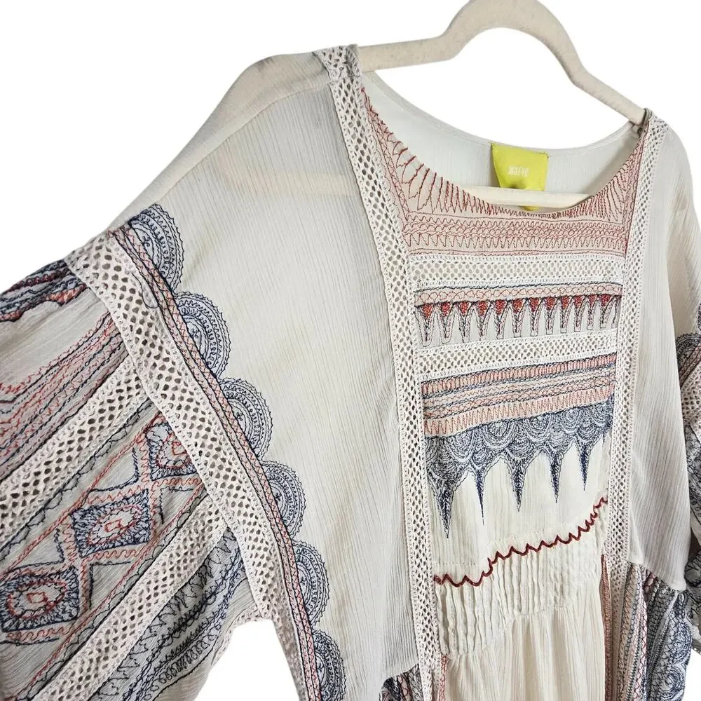 Maeve Cream Boho Midi Dress with Blue and Rust Accents - Picture 6 of 10